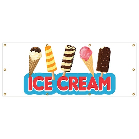 Signmission Ice Cream 2 Banner Heavy Duty 13 Oz Vinyl with Grommets Single Sided B-96 Ice Cream 2
